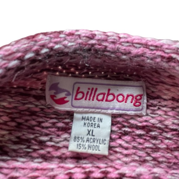 Billabong Womens XL Wool Blend Mock Neck Pink Knit Long Sleeve Boho Sweater Y2K - Picture 3 of 13